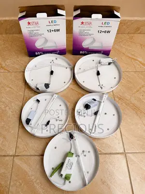 4 Round LED Panel Ceiling Lights + 1 FREE Extra – White/Blue