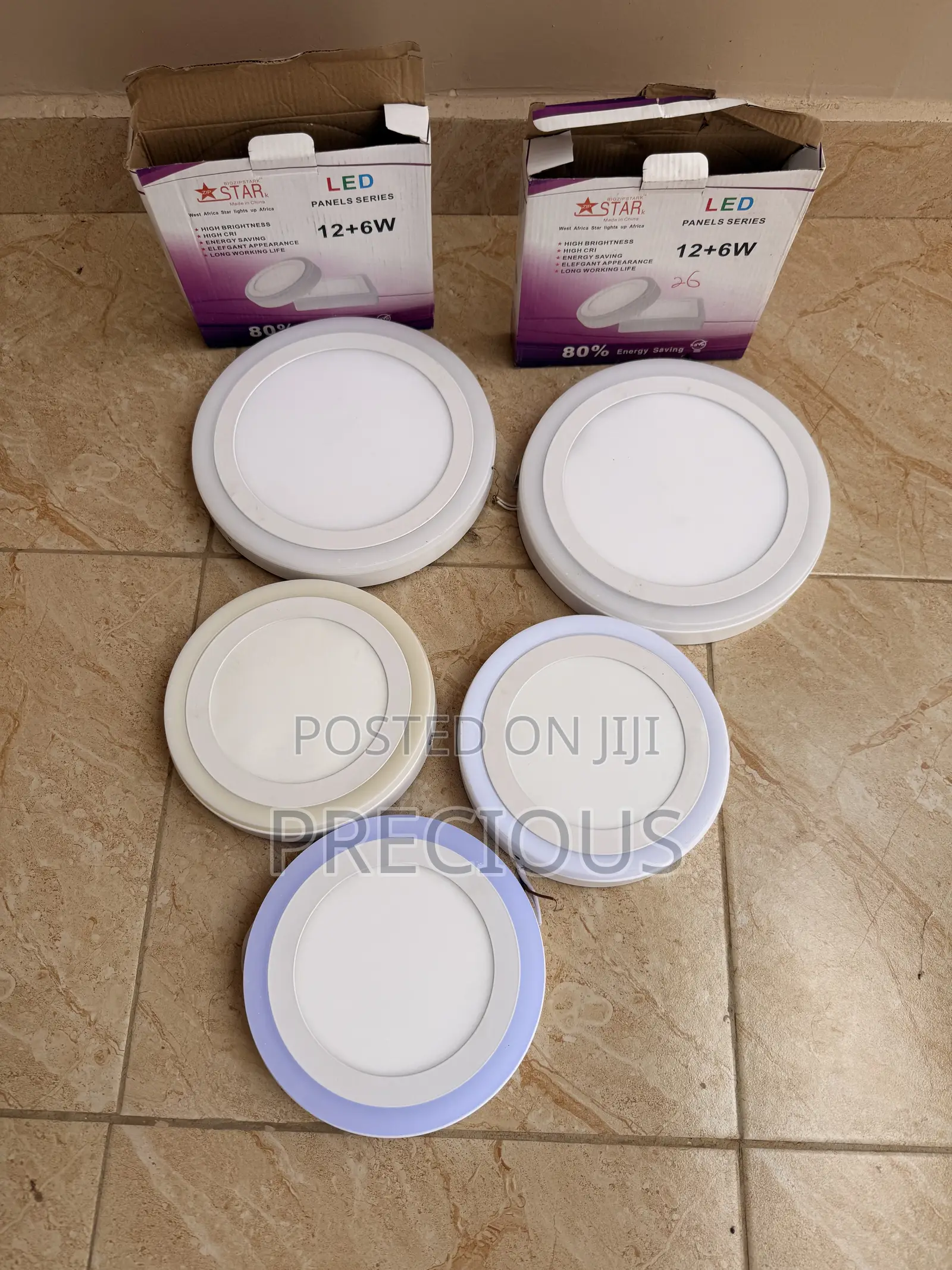 4 Round LED Panel Ceiling Lights + 1 FREE Extra – White/Blue