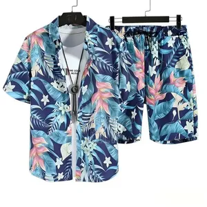 Men's 2-Piece Tropical Floral Hawaiian Shirt Shorts Set
