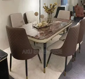 Italian-Style Marble Dining Table Chair Set