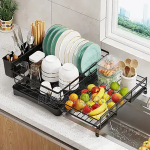 2-Tier Dish Drying Rack With Drain Tray Utensil Holder