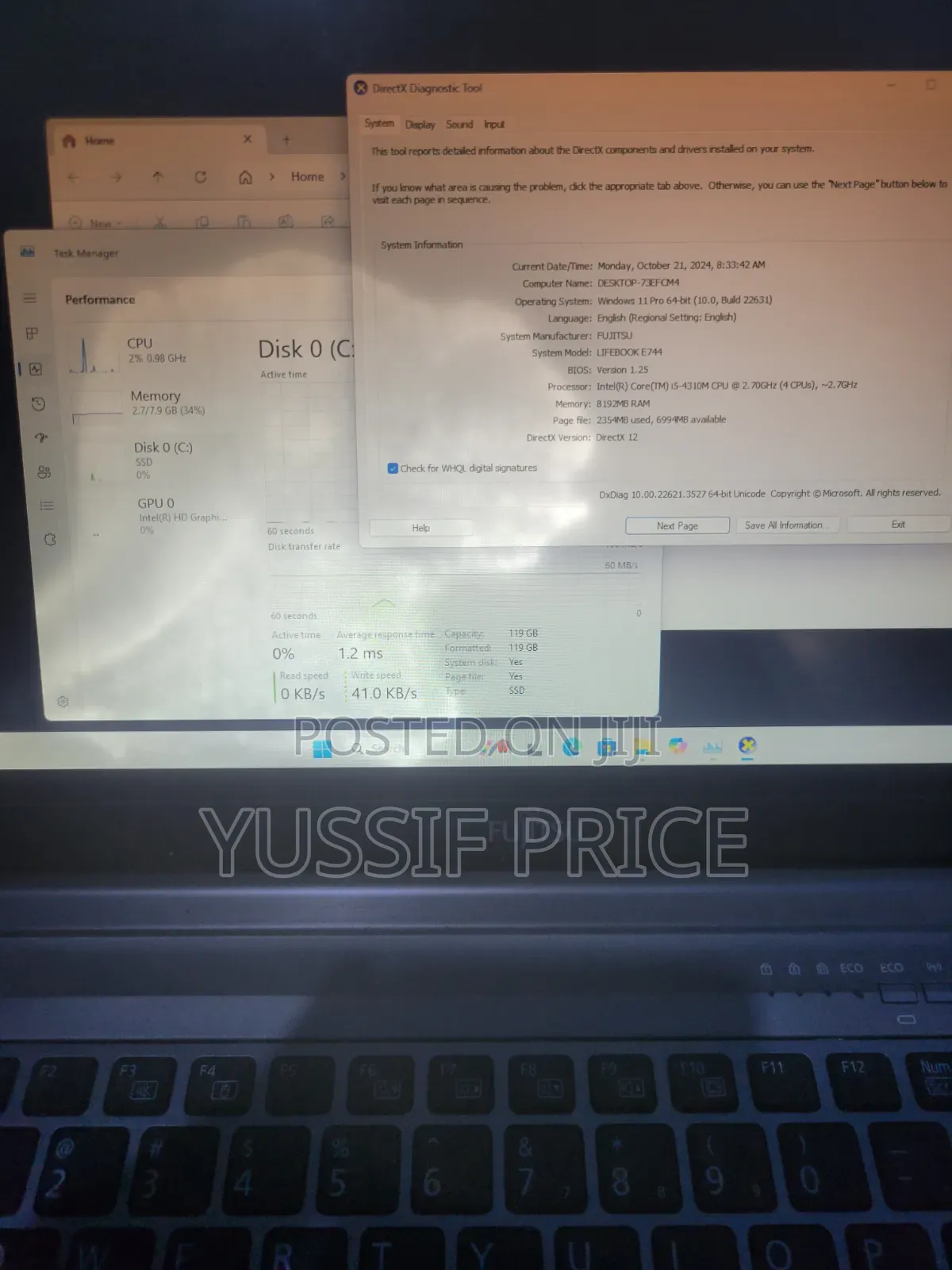 Laptop Fujitsu 8GB Intel Core i5 SSD 128GB
