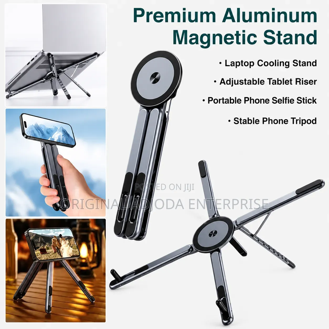 3-in-1 Magnetic Foldable Aluminum Stand for Phone, Tablet Laptop