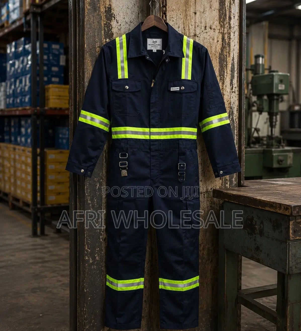 🔥 Navy Reflective Safety Coverall | Heavy-Duty Industrial Workwear