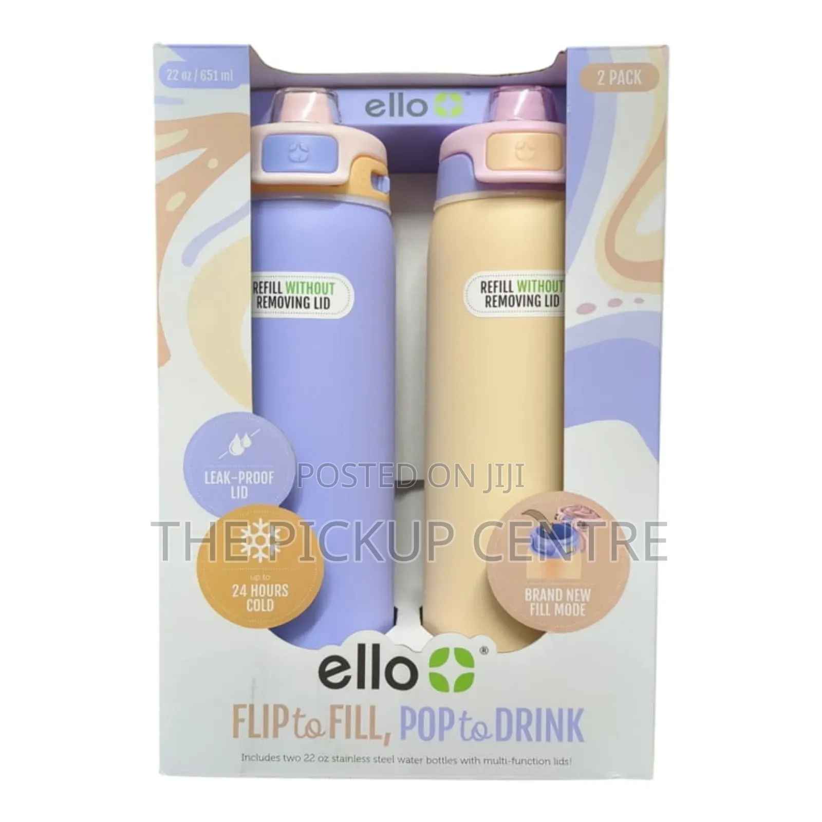 Ello Pop Fill 2-Pack Stainless Steel Water Bottle With Leak Proof