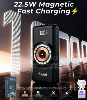Magnetic Wireless Charging Power Bank -22.5w-20000mAh-7 in 1-Popcu