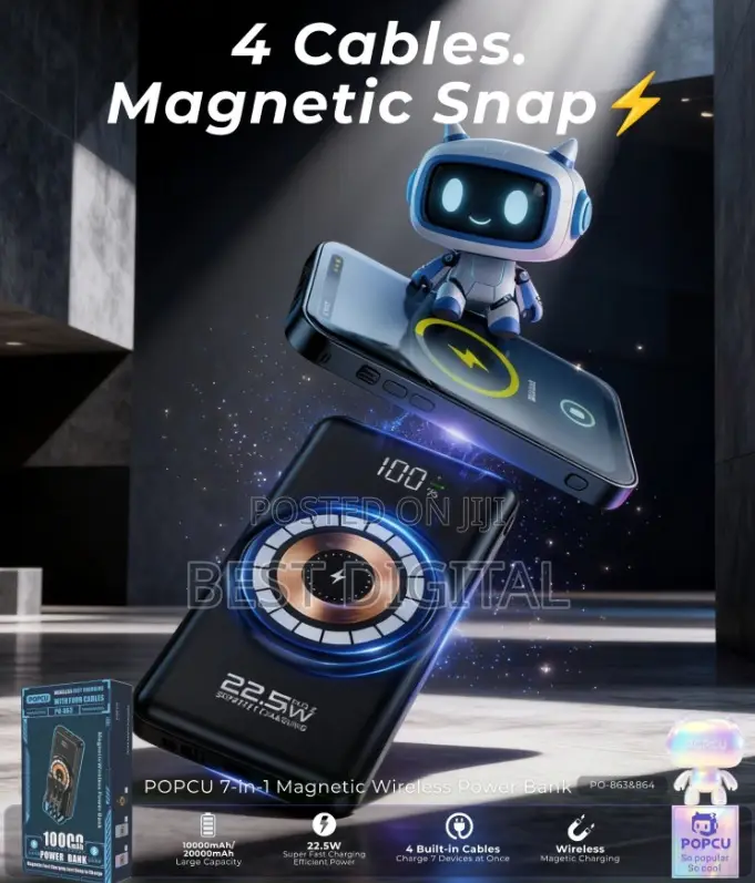 Magnetic Wireless Charging Power Bank -22.5w-20000mAh-7 in 1-Popcu
