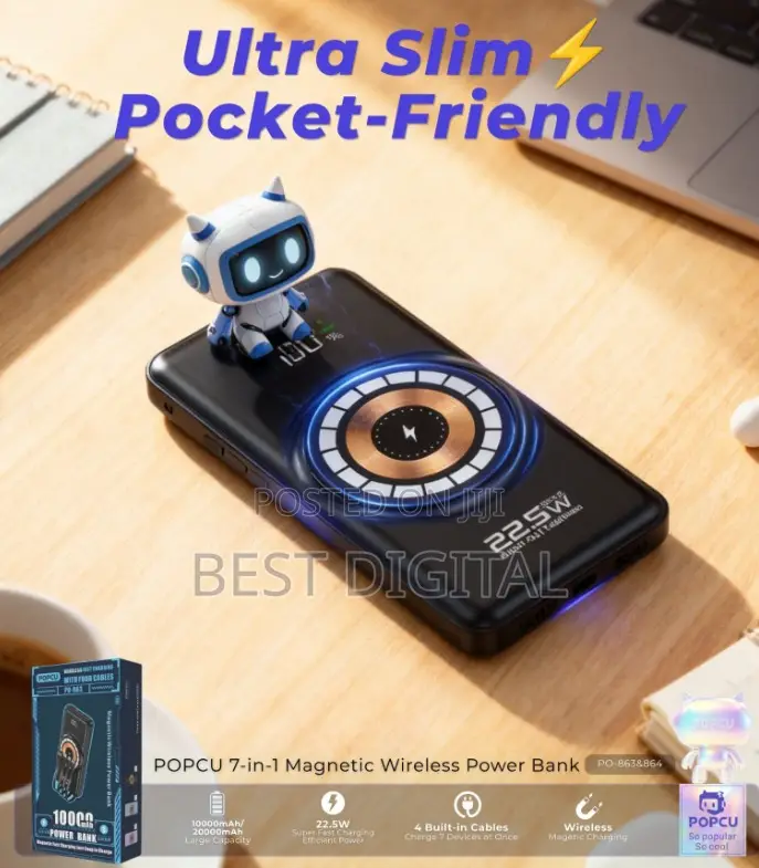 Magnetic Wireless Charging Power Bank -22.5w-20000mAh-7 in 1-Popcu