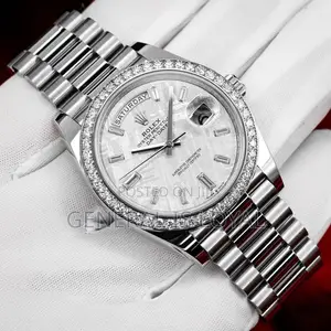 Rolex Day-Date White Gold Meteorite Baguettes Diamond Bezel Complete