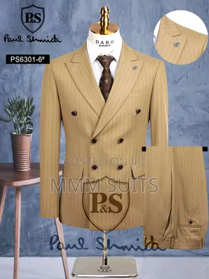 Classic Turkish 2-Piece Double-Breasted Men's Suit in Tan Stripes