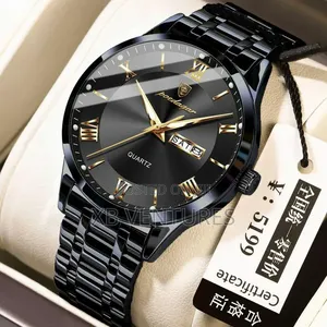 POEDAGAR 978 Men's Diamond-Studded Watch Business Leisure Black
