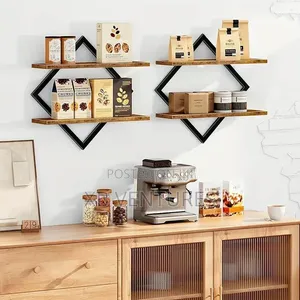 2pcs Double-Layer Geometric Diamond Wall Floating Shelf