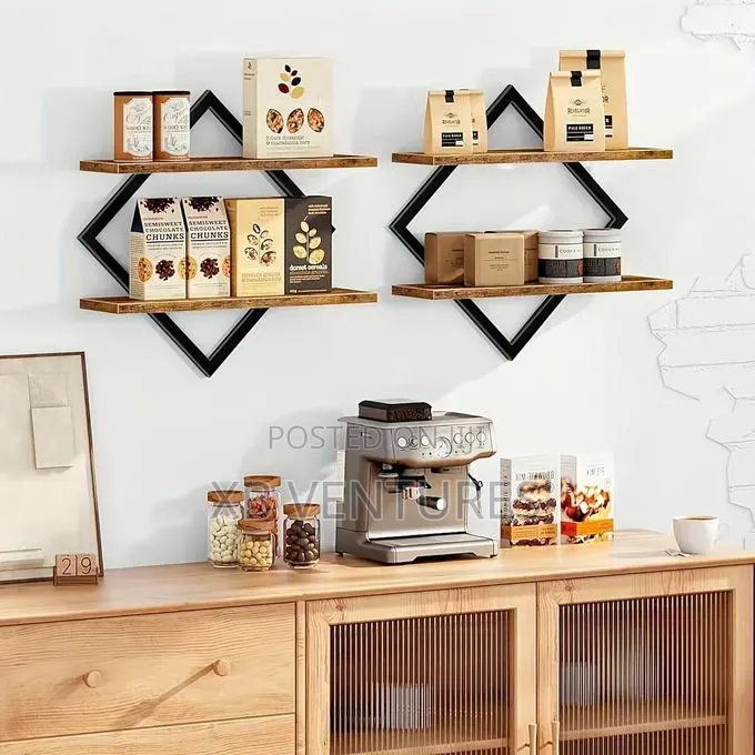 2pcs Double-Layer Geometric Diamond Wall Floating Shelf