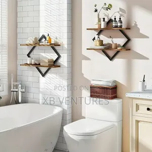 2pcs Double-Layer Geometric Diamond Wall Floating Shelf