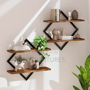 2pcs Double-Layer Geometric Diamond Wall Floating Shelf