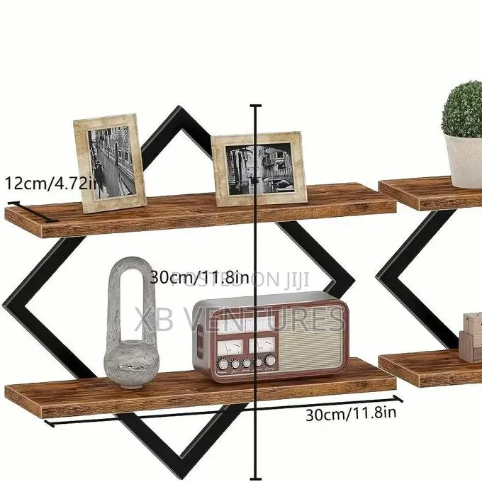 2pcs Double-Layer Geometric Diamond Wall Floating Shelf