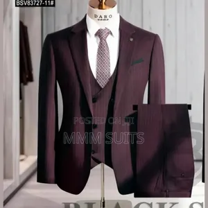 Classic and Elegant 3-Piece Stripped Men's Suit in Burgundy Colour