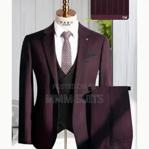 Classic and Elegant 3-Piece Stripped Men's Suit in Burgundy Colour