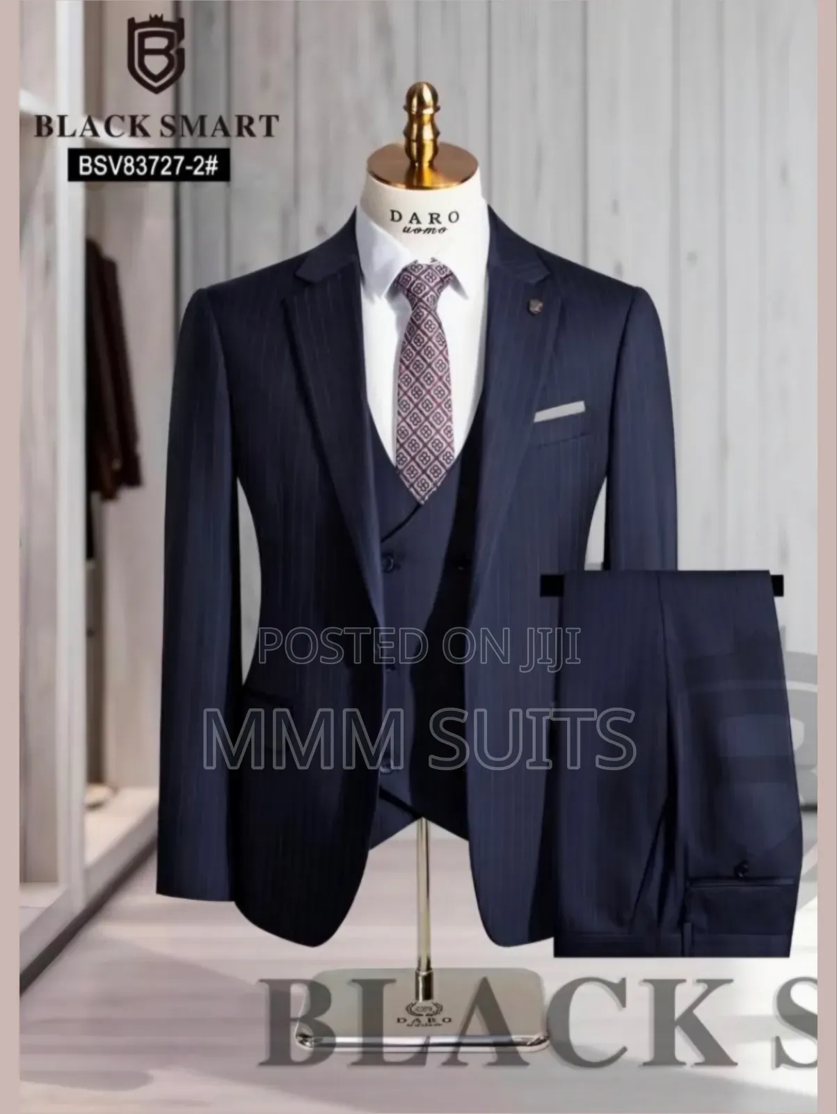 Timeless Turkish 3-Piece Stripped Men's Suit in Navy Blue in Sizes