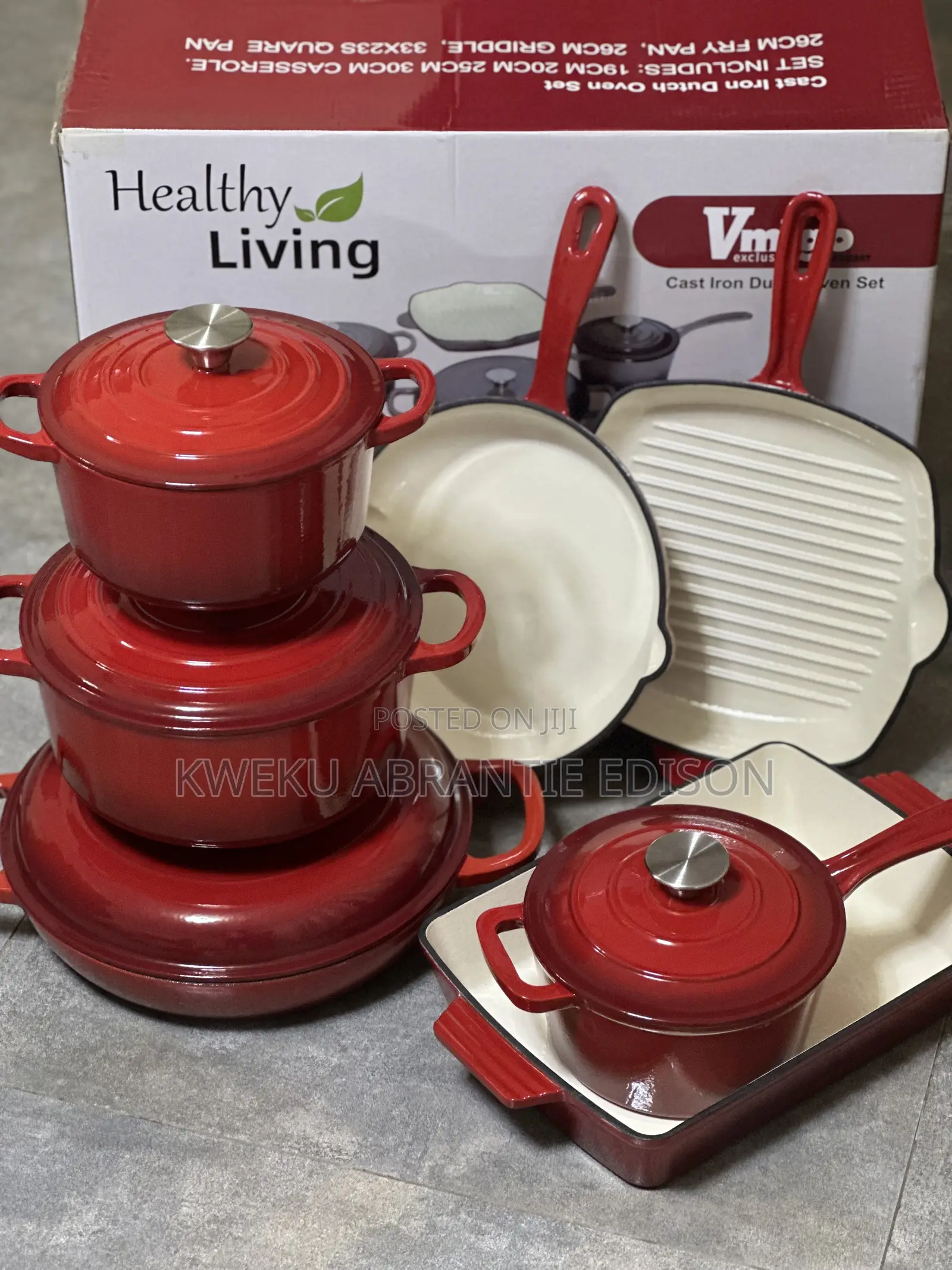 7pcs Healthy Living Cast Iron Dutch Oven Set - Nonstick Inside