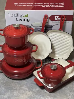 7pcs Healthy Living Cast Iron Dutch Oven Set - Nonstick Inside
