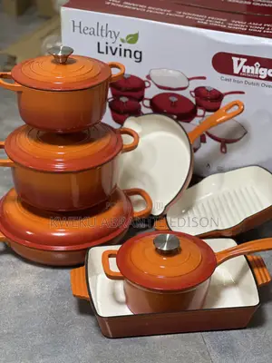 7pcs Healthy Living Cast Iron Dutch Oven Set - Nonstick Inside