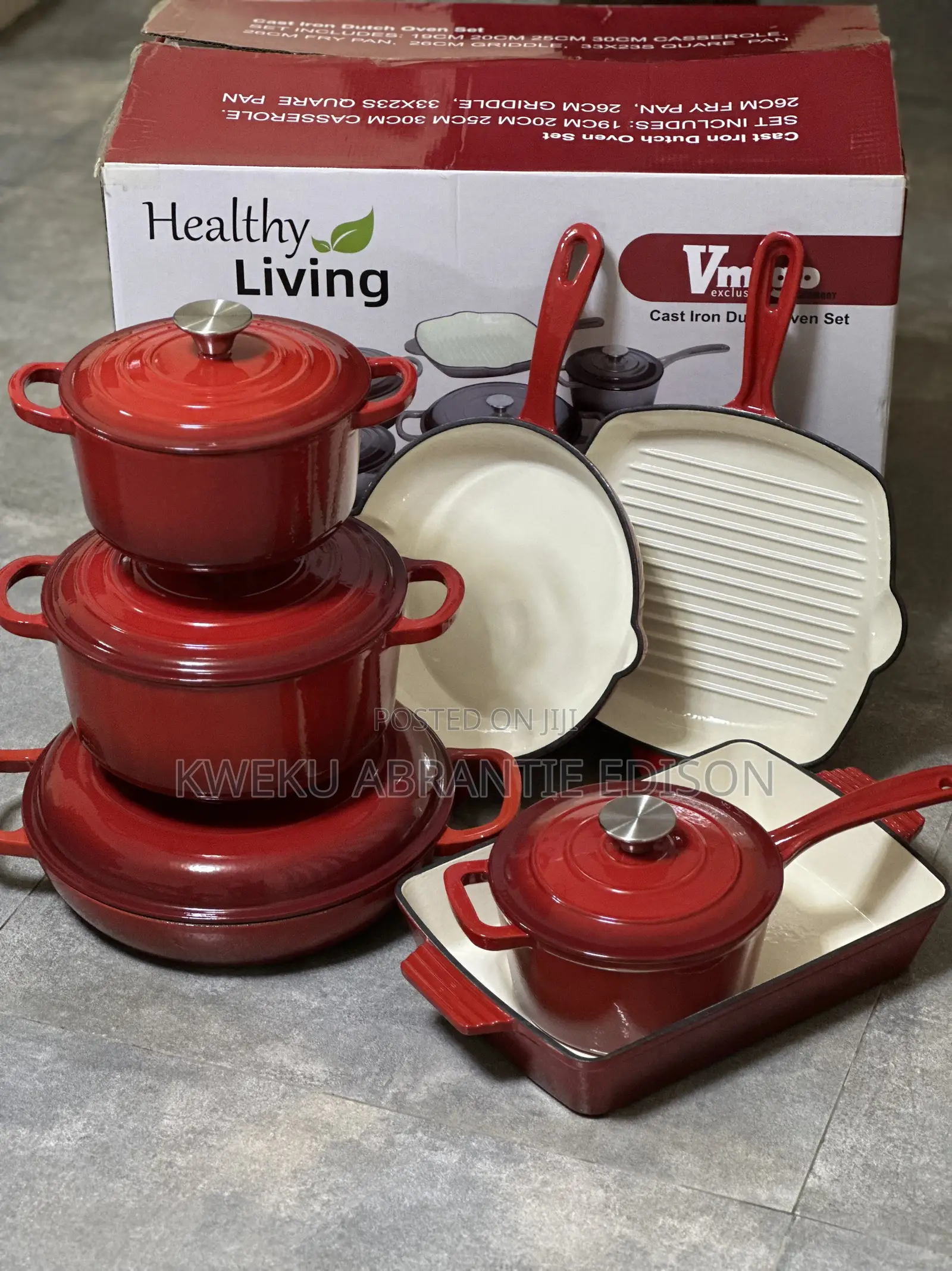 7pcs Healthy Living Cast Iron Dutch Oven Set - Nonstick Inside