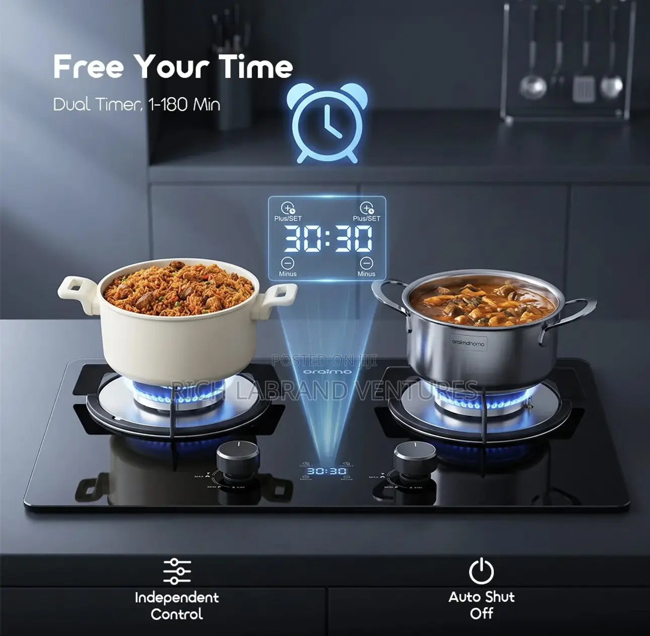 Oraimo FlameSaver D1 2-Burner Gas Stove With Timer