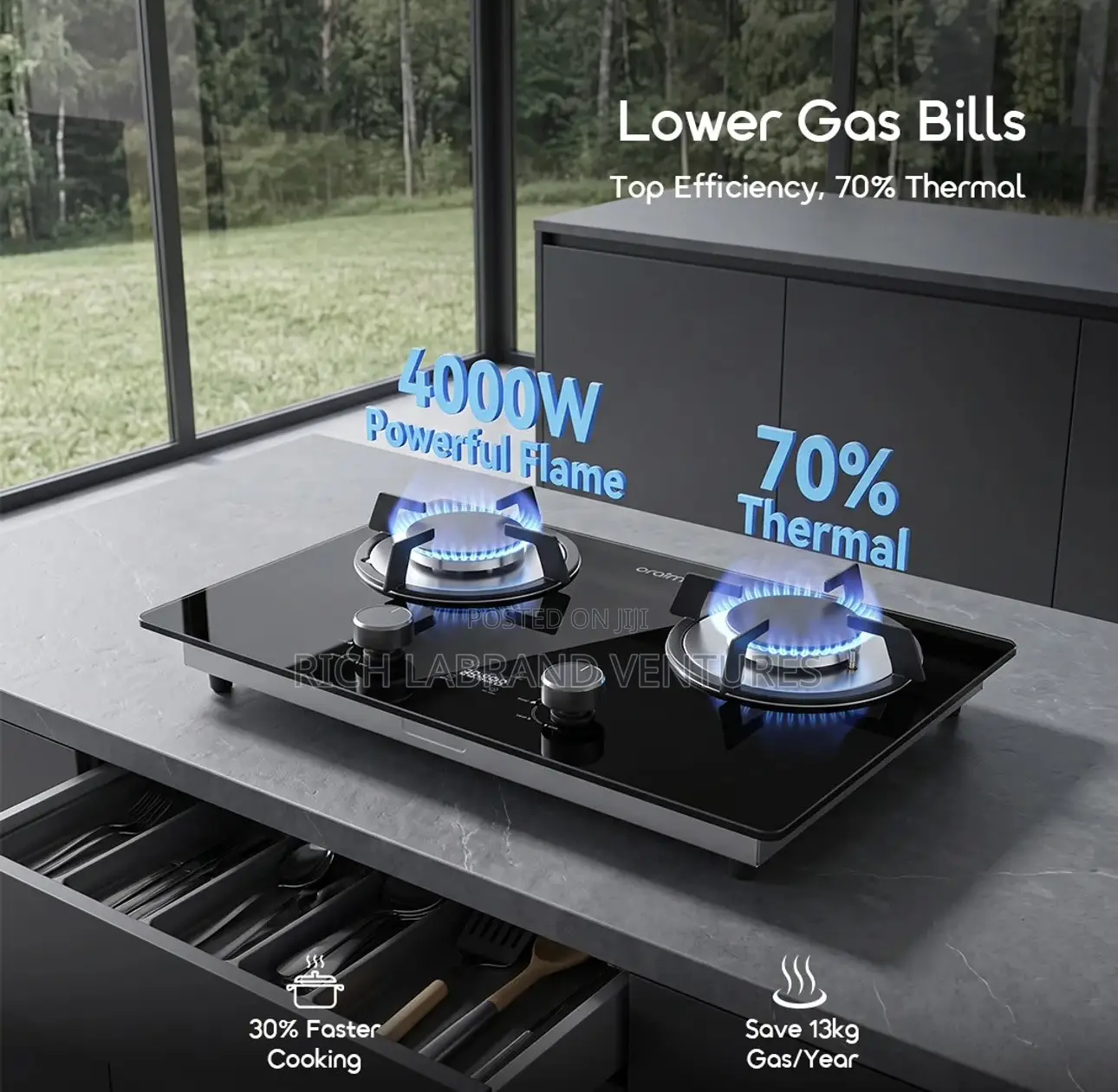Oraimo FlameSaver D1 2-Burner Gas Stove With Timer