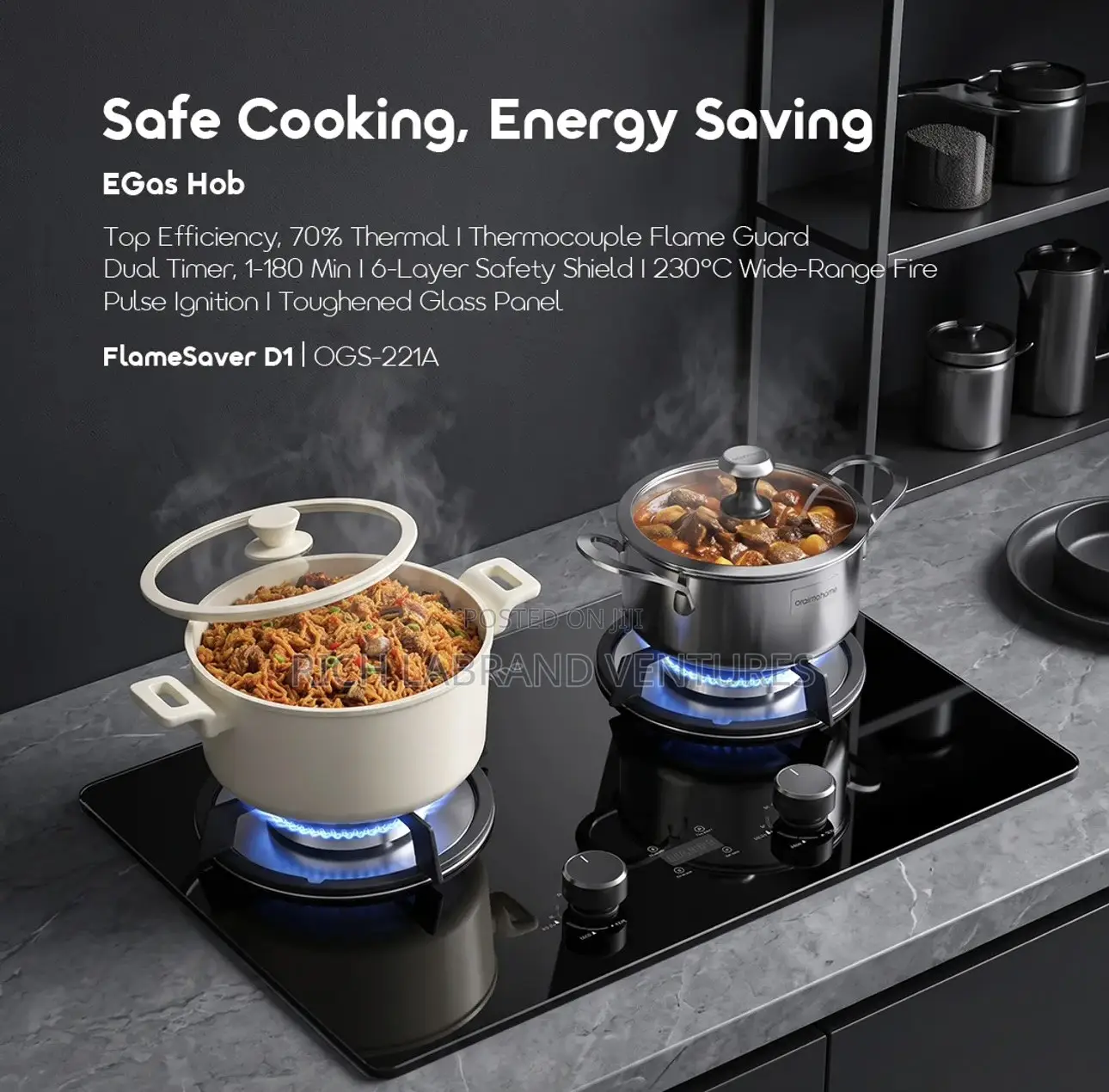 Oraimo FlameSaver D1 2-Burner Gas Stove With Timer