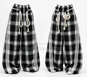 Plaid Wide-Leg Track Pants (Joggers)