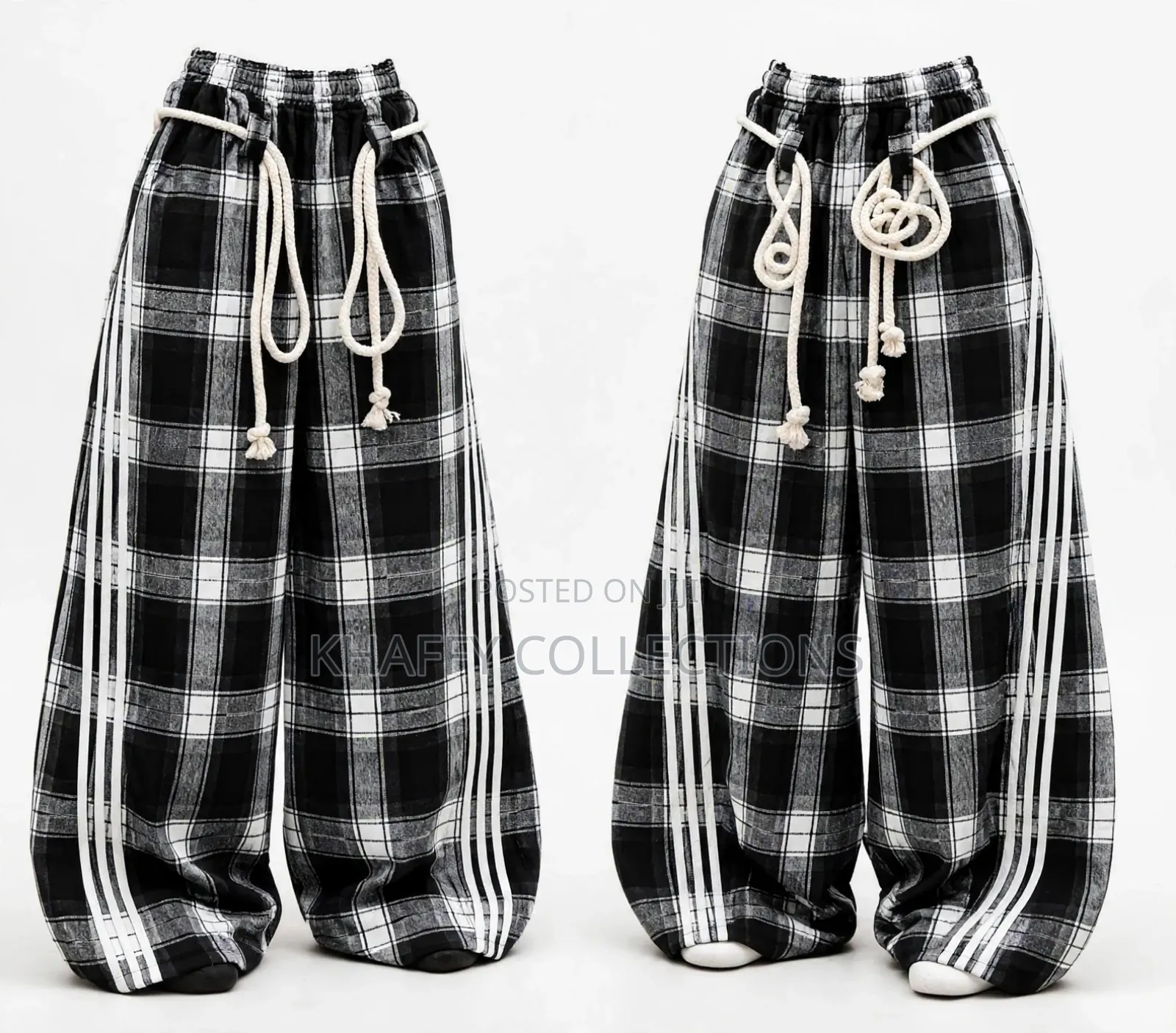 Plaid Wide-Leg Track Pants (Joggers)
