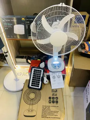 Portable Stand Solar Rechargeable Table Fan With 2 LED Bulbs , 16inch