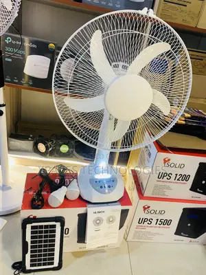 Portable Stand Solar Rechargeable Table Fan With 2 LED Bulbs , 16inch