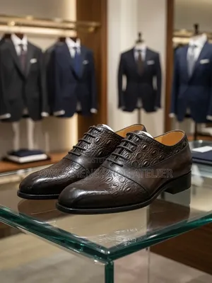 Zara Men's Luxury Dark Brown Embossed Leather Oxford Dress Shoes,