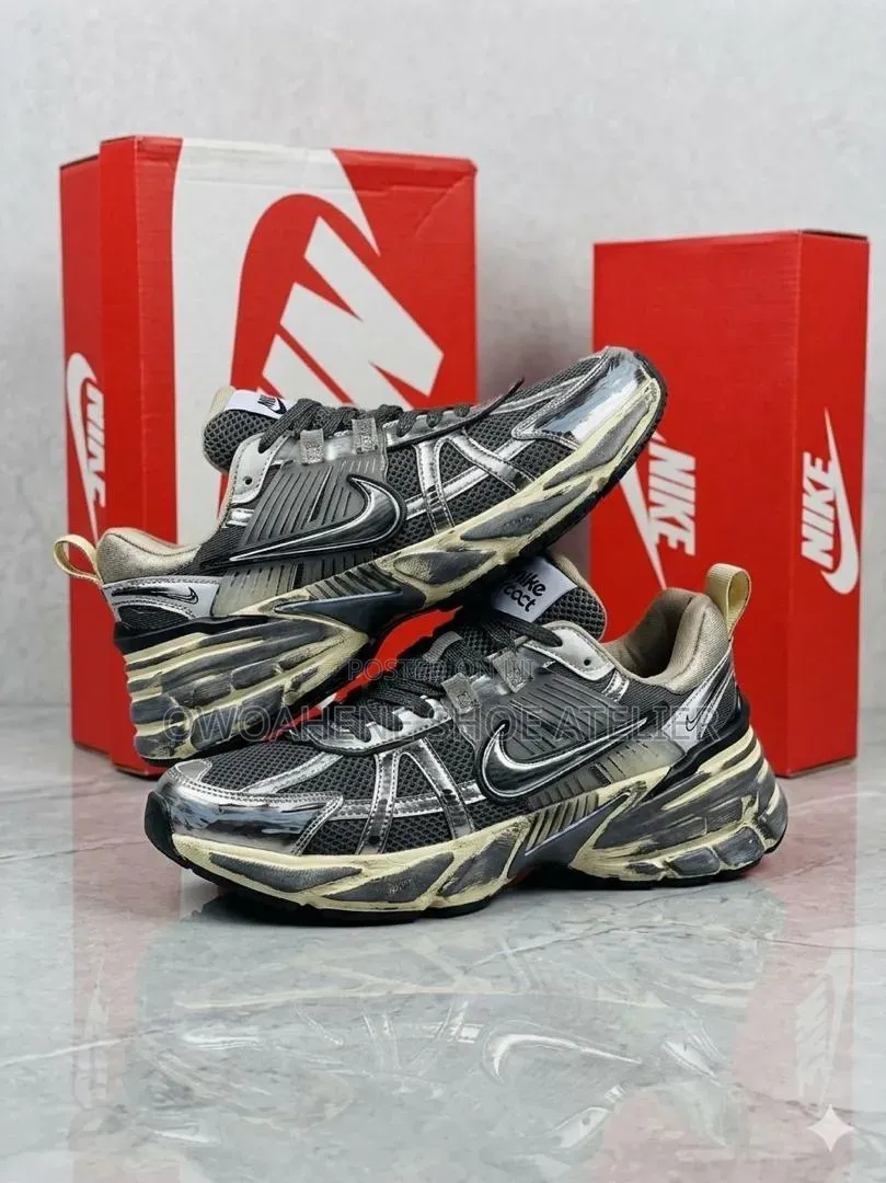 Pair of Custom Nike V2K Run 'Cement Grey-Black' Urban Decay Sneakers.