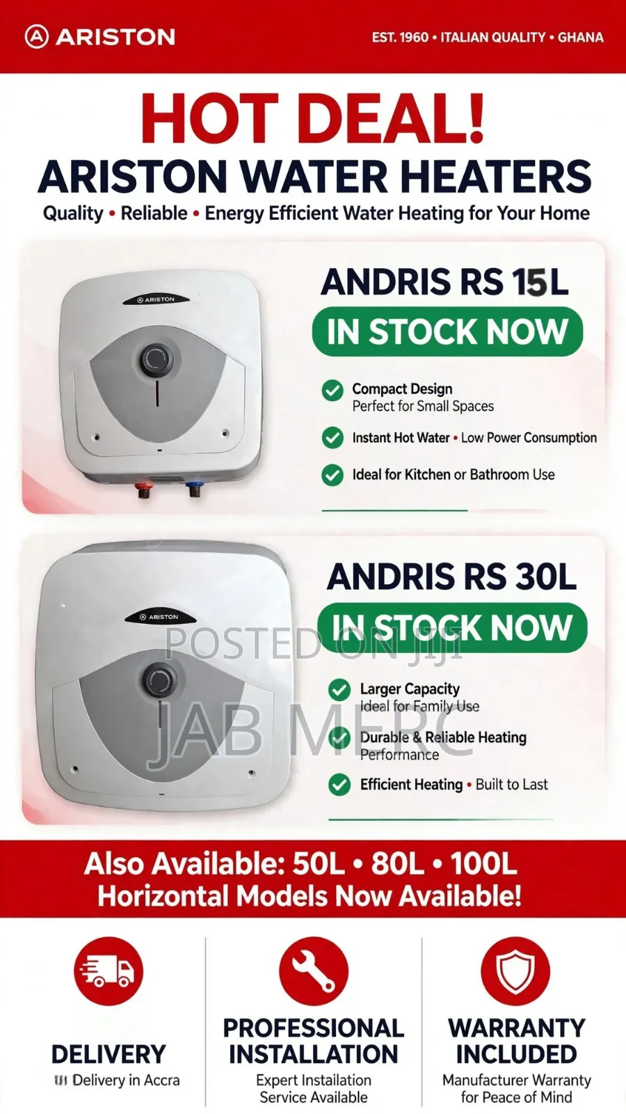 Instant Water Heater 30L Ariston Made in Italy