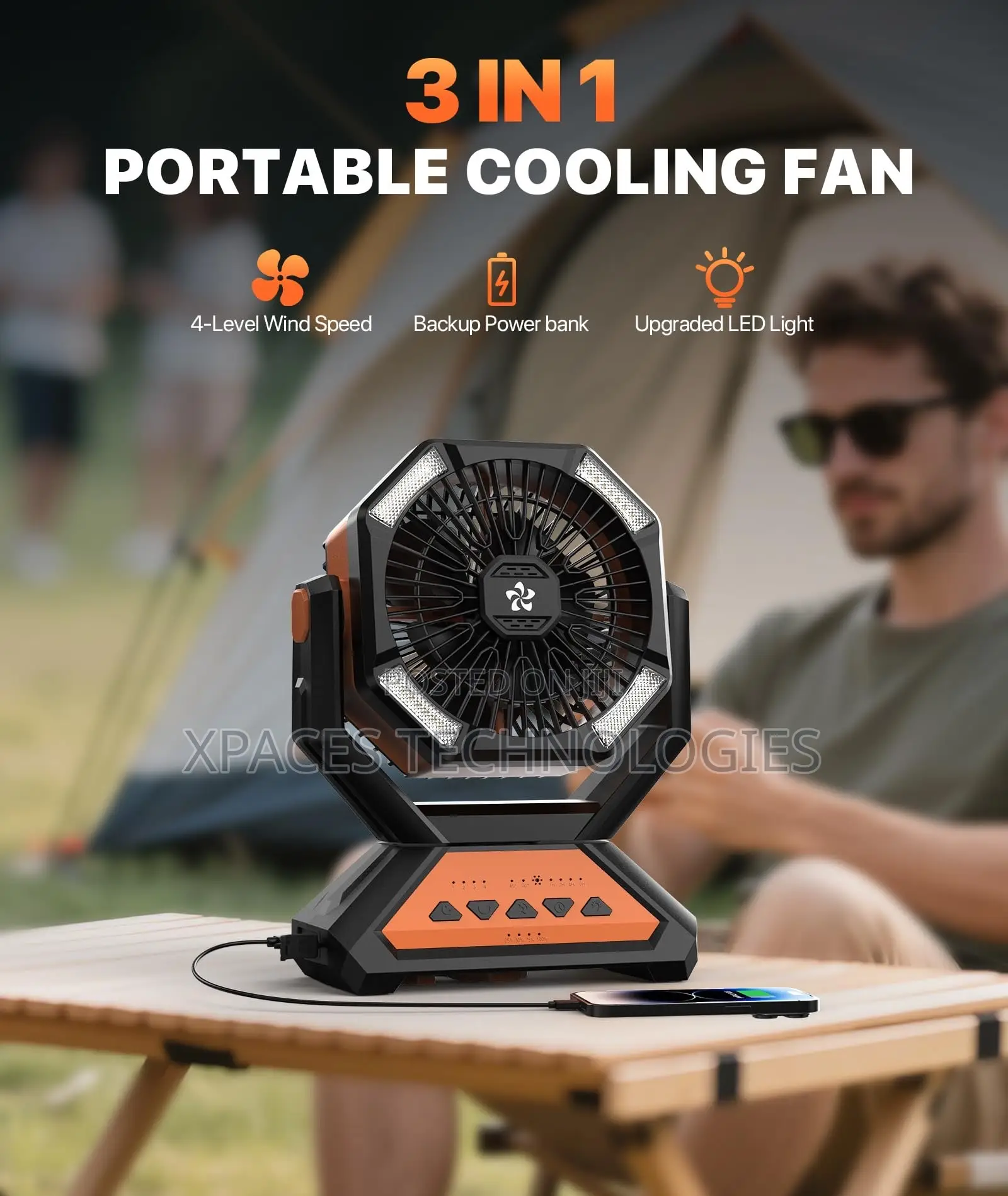 20000mAh Portable Rechargable Camping Fan With Night Led