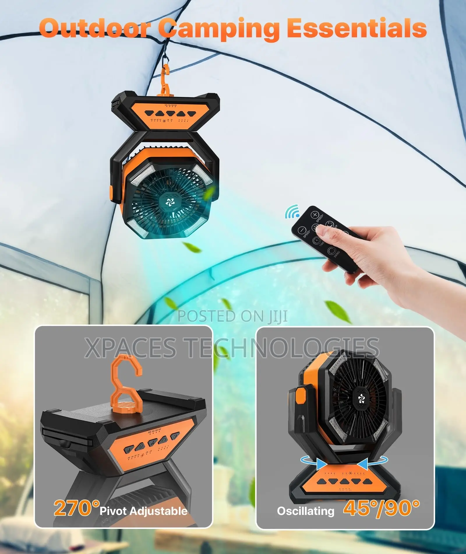 20000mAh Portable Rechargable Camping Fan With Night Led