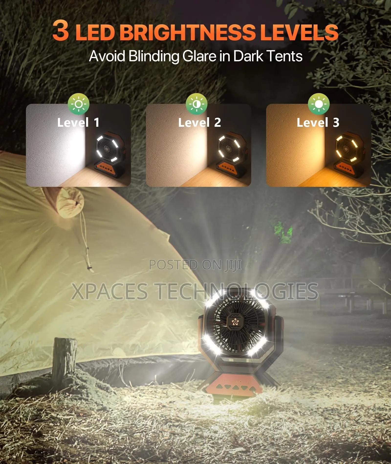 20000mAh Portable Rechargable Camping Fan With Night Led