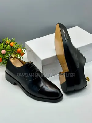 Black Leather Quarter-Brogue Derby Shoes,