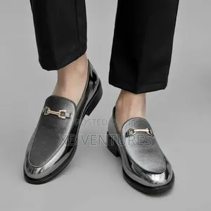 Italian Formal Loafers Slip-Ons Flat Business Shoes Silver