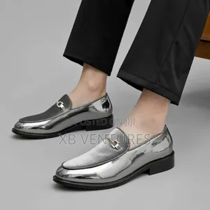 Italian Formal Loafers Slip-Ons Flat Business Shoes Silver