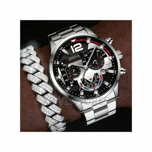Men Luxury Quartz Business Casual Watch With Bracelet Cuban Chain