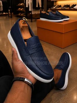 Navy Blue Pebbled Leather Penny Loafer St