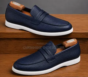 Navy Blue Pebbled Leather Penny Loafer St