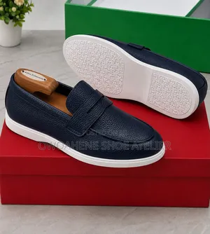 Navy Blue Pebbled Leather Penny Loafer St