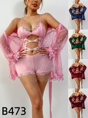3-Piece Lace Sleepwear Set for Women – Light Pink