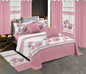 13 PCS King Size Soft Cotton Bedsheet Pillowcase Curtains Floor Mats