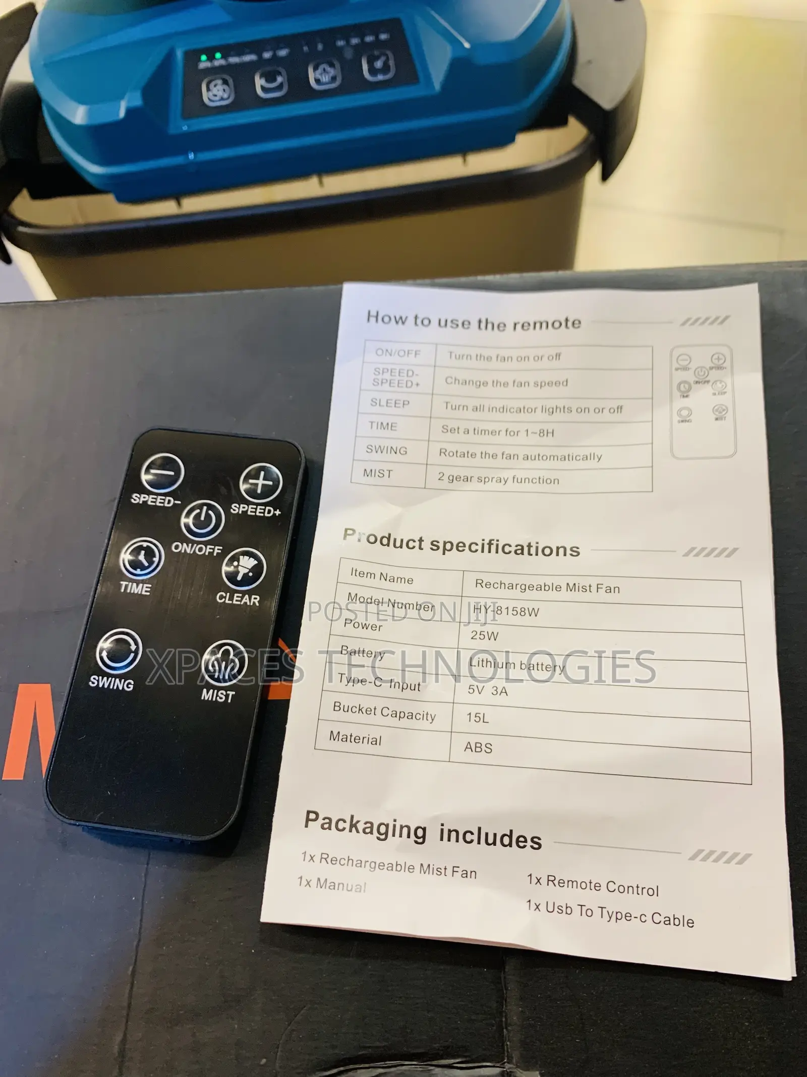 15L Rechargeable 20000mAh Battery, Mist Cooling Fan , Indoor/ Outdoor
